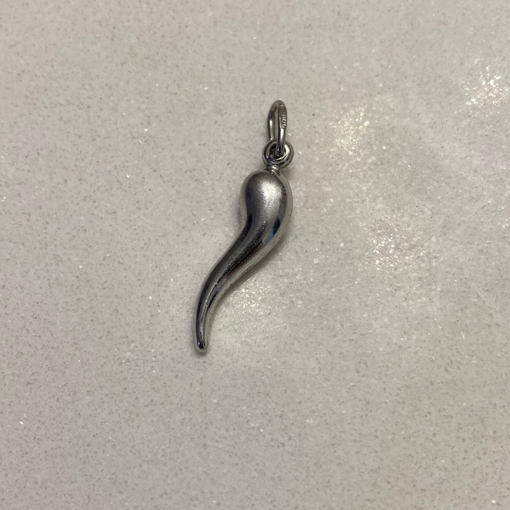 Large Sterling Silver Italian Horn Pendant Charm